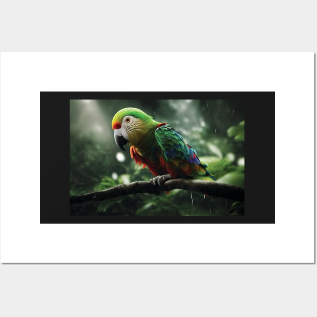 Macaw in the rain Wall Art by Geminiartstudio